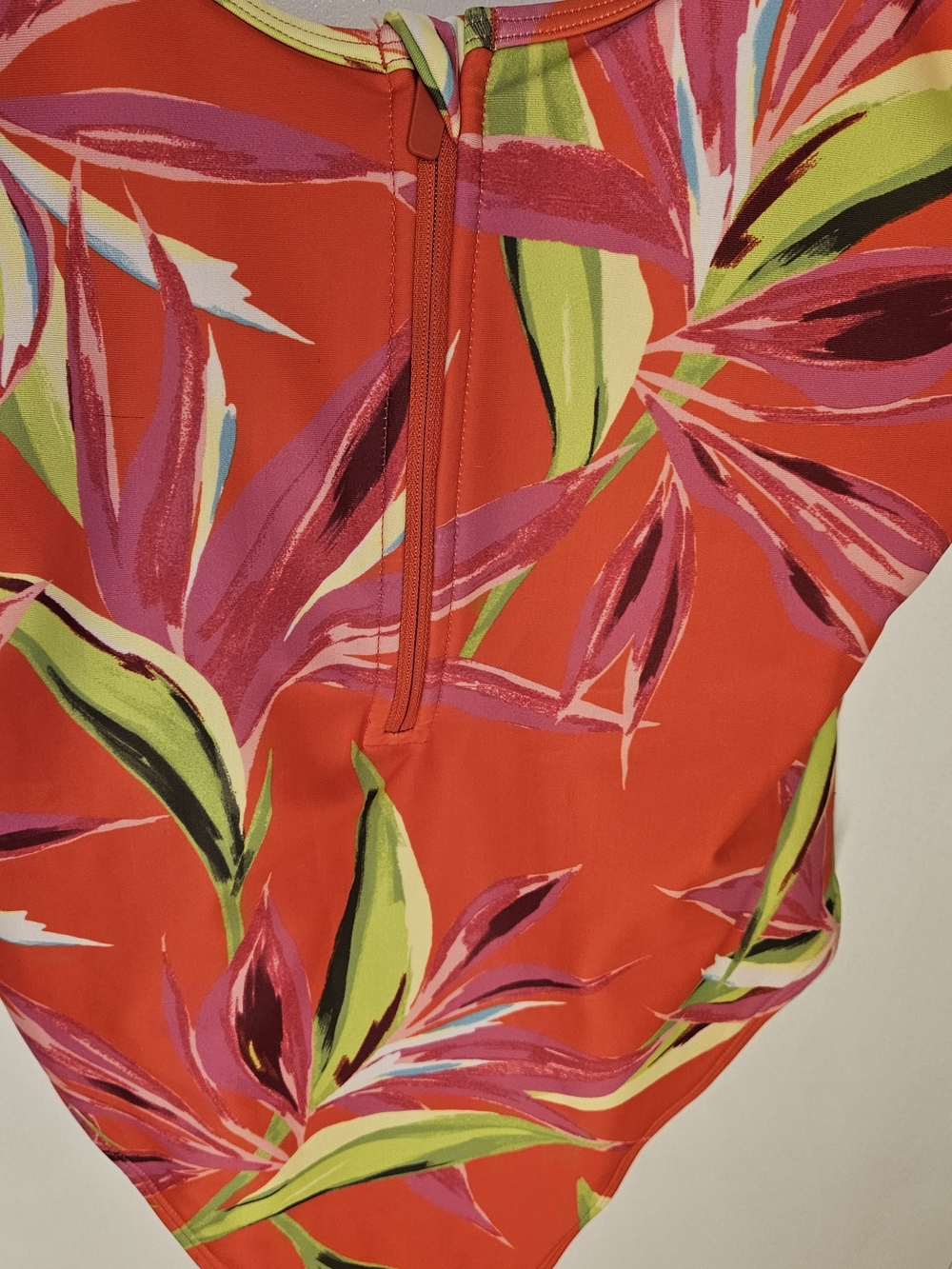 Old Navy Women M Regular Orange Tropical Floral One-Piece Swimsuit Zip Front - Picture 3 of 14